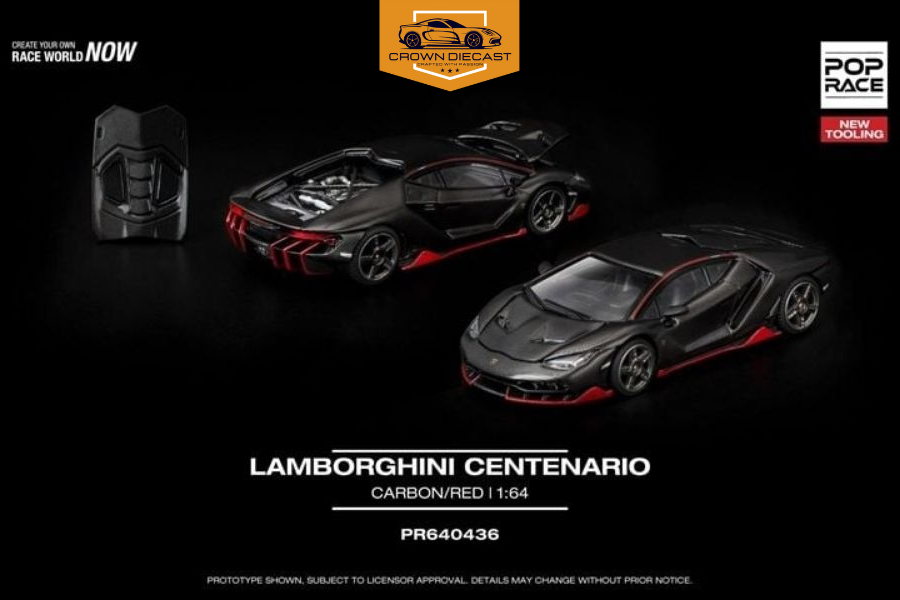 Mô hình xe Lamborghini Centenario Carbon/Red New Tooling tỉ lệ 1:64 Pop Race PR640436 | Crown Diecast - Ảnh 2