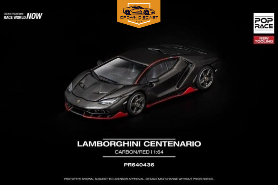Mô hình xe Lamborghini Centenario Carbon/Red New Tooling tỉ lệ 1:64 Pop Race PR640436