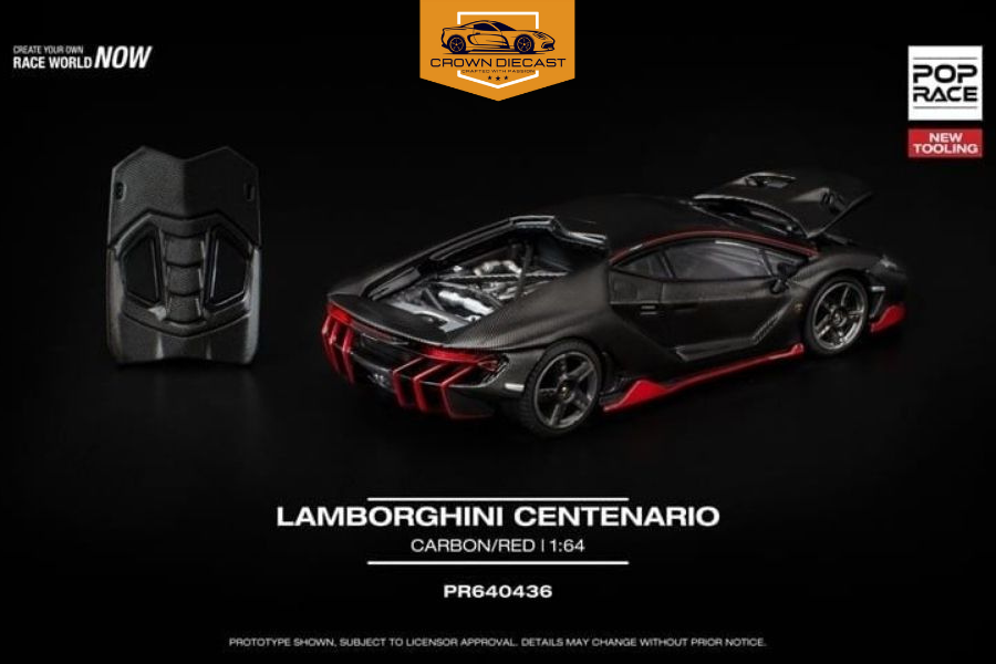 Mô hình xe Lamborghini Centenario Carbon/Red New Tooling tỉ lệ 1:64 Pop Race PR640436 | Crown Diecast - Ảnh 3